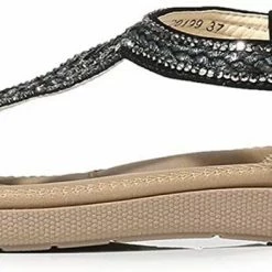 Nuheel® Woman Womens Summer Beach Flat Sandals Rhinestone Shiny Beads Slip On Flip Flops Thong Shoes