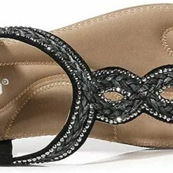 Nuheel® Woman Womens Summer Beach Flat Sandals Rhinestone Shiny Beads Slip On Flip Flops Thong Shoes