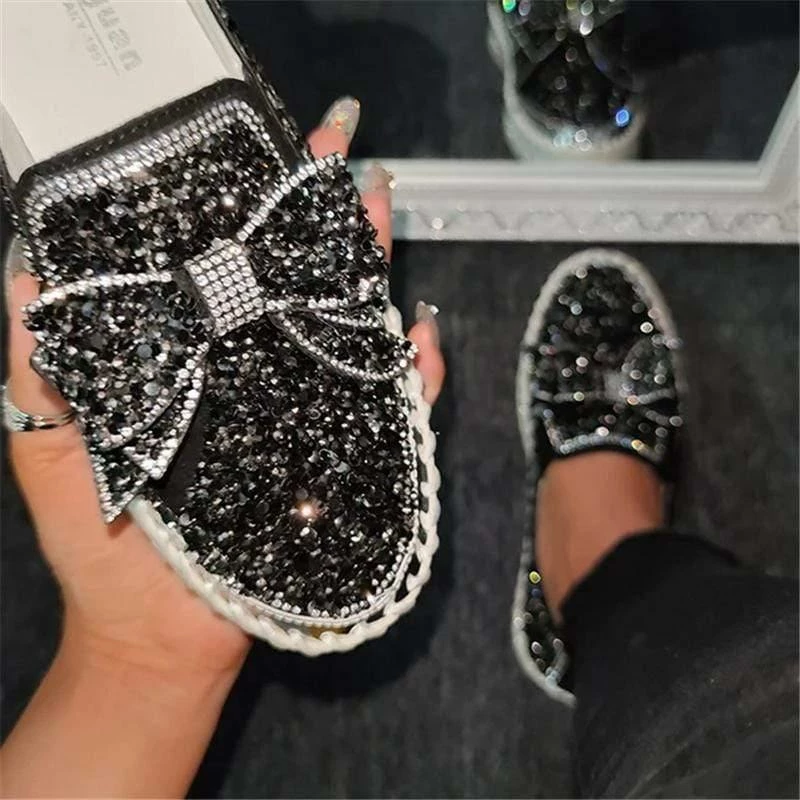 Nuheel® Women Slip-On Loafers Thick-Sole Shining Rhinestone Platform Shoes With Cute Bowknot 10 Nuheel® Women Slip-On Loafers Thick-Sole Shining Rhinestone Platform Shoes With Cute Bowknot