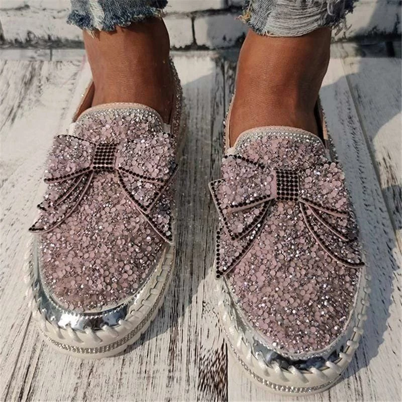 Nuheel® Women Slip-On Loafers Thick-Sole Shining Rhinestone Platform Shoes With Cute Bowknot 8 Nuheel® Women Slip-On Loafers Thick-Sole Shining Rhinestone Platform Shoes With Cute Bowknot