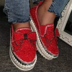 Nuheel® Women Slip-On Loafers Thick-Sole Shining Rhinestone Platform Shoes With Cute Bowknot 15 Nuheel® Women Slip-On Loafers Thick-Sole Shining Rhinestone Platform Shoes With Cute Bowknot