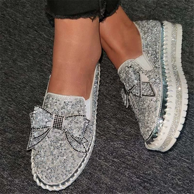 Nuheel® Women Slip-On Loafers Thick-Sole Shining Rhinestone Platform Shoes With Cute Bowknot 3 Nuheel® Women Slip-On Loafers Thick-Sole Shining Rhinestone Platform Shoes With Cute Bowknot