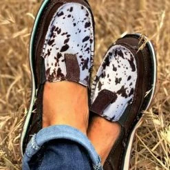 Nuheel® Women Cow Slip On Round Toe Casual Flat Sneakers - Brown For Spring Or Autumn Woman