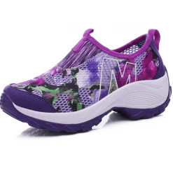 Nuheel® Womens Loafers Wedge Heel Round Toe Printed Walking Shoes Platform Air Cushion Sneakers Woman