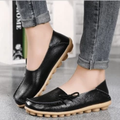 Nuheel® Woman Womens Loafers Slip-Ons Flat Heel Daily Nappa Leather Bowknot Shoes