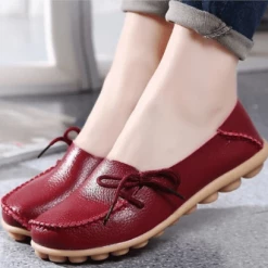 Nuheel® Woman Womens Loafers Slip-Ons Flat Heel Daily Nappa Leather Bowknot Shoes