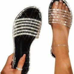 Nuheel® Sandal For Women Rhinestone Comfy Flat Flops Crystal Sandals Woman