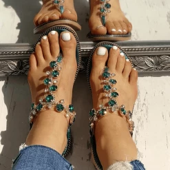 Nuheel® Gladiator Sandals For Women Flip-Flops Slippers With Rhinestone PU Flat Heel Shoes