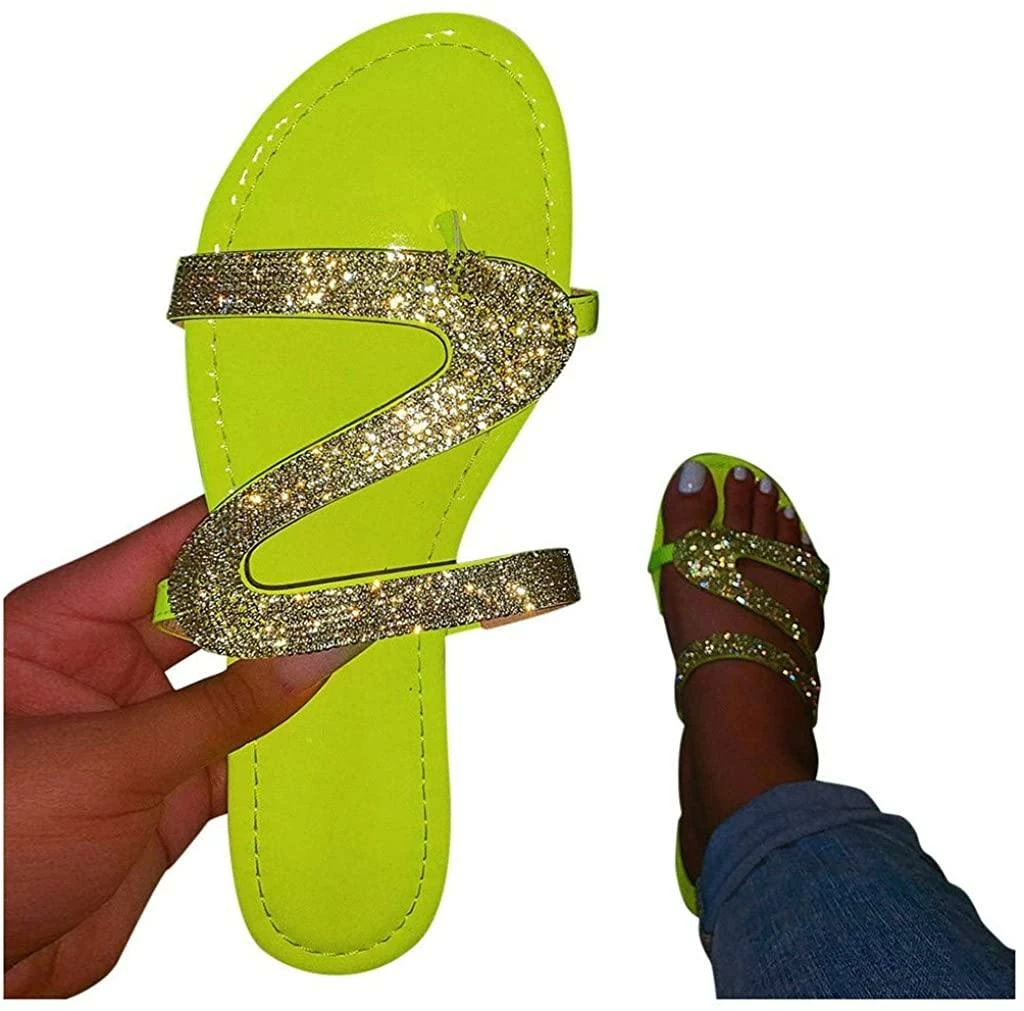 Nuheel® Woman Sandal For Women Rhinestone Comfy Flat Flops Crystal Sandals 3 Nuheel® Woman Sandal For Women Rhinestone Comfy Flat Flops Crystal Sandals