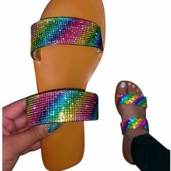 Nuheel® Woman Sandal For Women Rhinestone Comfy Flat Flops Crystal Sandals