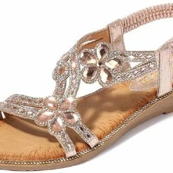 Nuheel® Women's T-Strap Beaded Flower Rhinestone Flat Sandals Dress Beach Shoes 39 Nuheel® Women's T-Strap Beaded Flower Rhinestone Flat Sandals Dress Beach Shoes