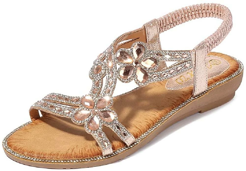 Nuheel® Women's T-Strap Beaded Flower Rhinestone Flat Sandals Dress Beach Shoes 19 Nuheel® Women's T-Strap Beaded Flower Rhinestone Flat Sandals Dress Beach Shoes