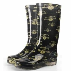 Nuheel® Rain Boots For Women Floral Print Mid Calf Slip On Water Shoes Outdoor Garden Waterproof Work Booties Functional Shoes