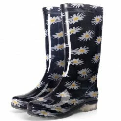 Nuheel® Rain Boots For Women Floral Print Mid Calf Slip On Water Shoes Outdoor Garden Waterproof Work Booties Functional Shoes