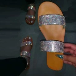 Nuheel® Woman Sandal For Women Rhinestone Comfy Flat Flops Crystal Sandals