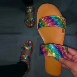 Nuheel® Woman Sandal For Women Rhinestone Comfy Flat Flops Crystal Sandals