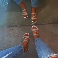 Nuheel® Woman Sandal For Women Rhinestone Comfy Flat Flops Crystal Sandals 38 Nuheel® Woman Sandal For Women Rhinestone Comfy Flat Flops Crystal Sandals
