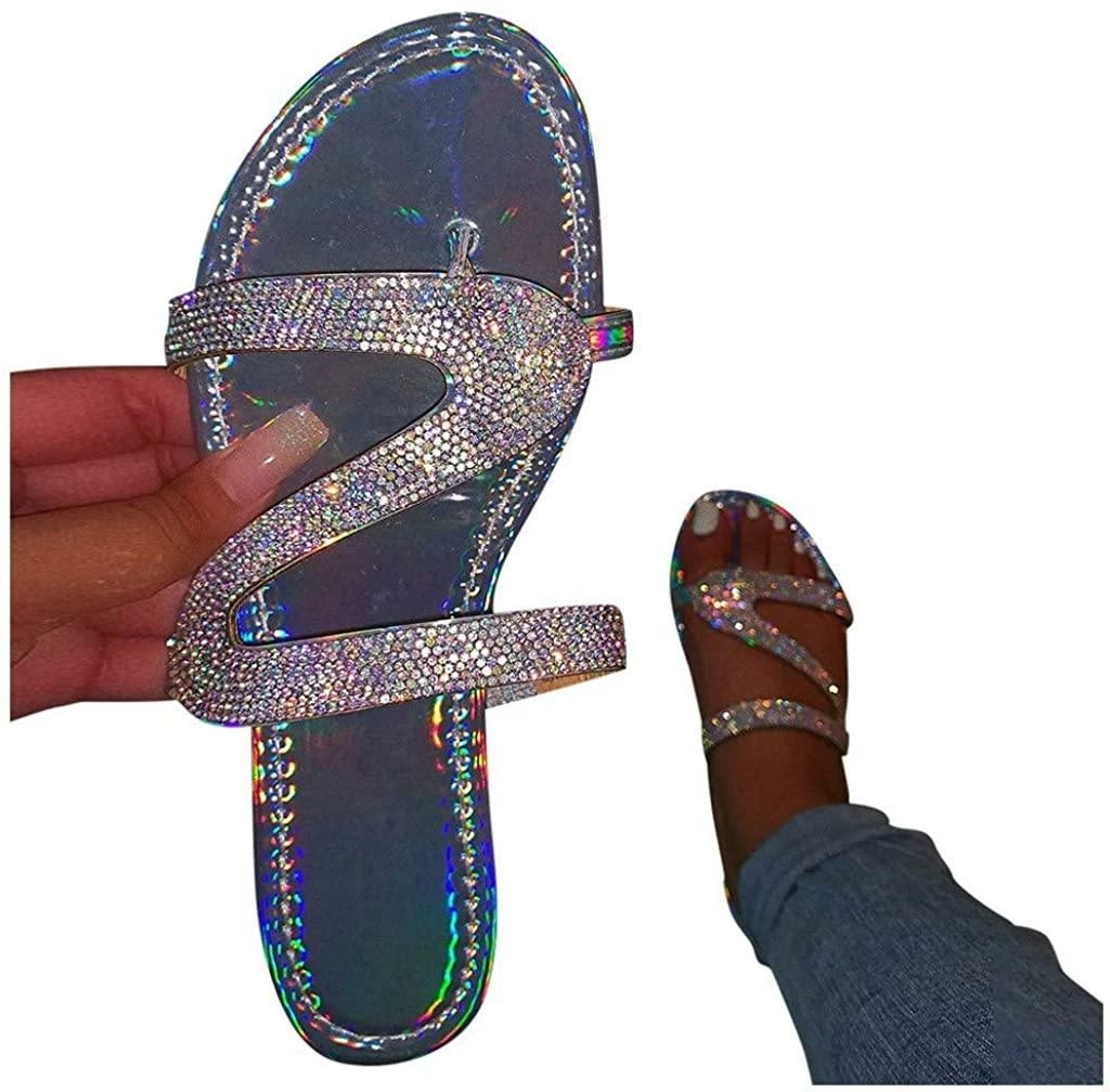 Nuheel® Woman Sandal For Women Rhinestone Comfy Flat Flops Crystal Sandals 18 Nuheel® Woman Sandal For Women Rhinestone Comfy Flat Flops Crystal Sandals