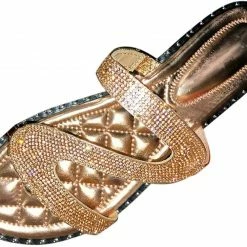 Nuheel® Sandals For Women Rhinestone Bling Flat Beach Sandals Comfy Roman Sandal Shoes Flip Flops Slippers Woman