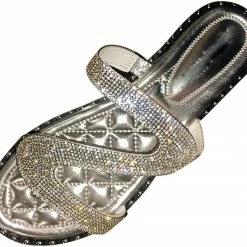 Nuheel® Sandals For Women Rhinestone Bling Flat Beach Sandals Comfy Roman Sandal Shoes Flip Flops Slippers Woman