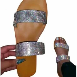 Nuheel® Woman Sandal For Women Rhinestone Comfy Flat Flops Crystal Sandals