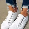 Nuheel® Woman Slip On Round Toe Flat Canvas Sneakers - White For Spring