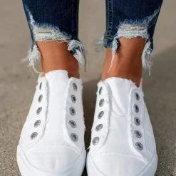 Nuheel® Woman Slip On Round Toe Flat Canvas Sneakers - White For Spring