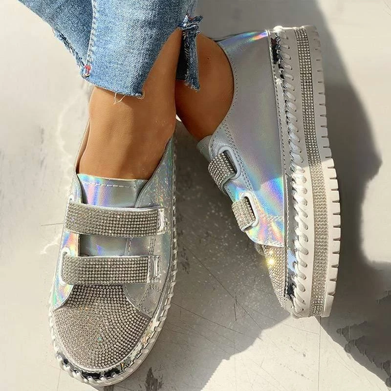Nuheel® Woman Women Rhinestone Casual Daily Magic Tape Sneakers Thick Lazy Flat Shoes 4 Nuheel® Woman Women Rhinestone Casual Daily Magic Tape Sneakers Thick Lazy Flat Shoes
