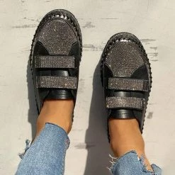 Nuheel® Woman Women Rhinestone Casual Daily Magic Tape Sneakers Thick Lazy Flat Shoes 17 Nuheel® Woman Women Rhinestone Casual Daily Magic Tape Sneakers Thick Lazy Flat Shoes