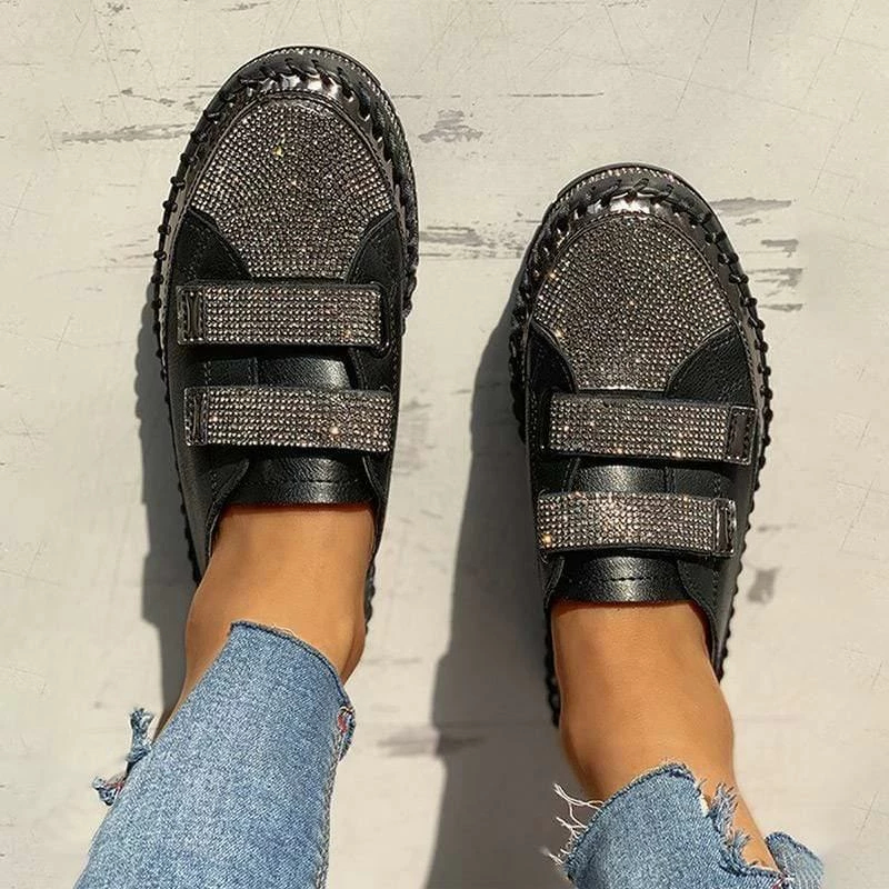 Nuheel® Woman Women Rhinestone Casual Daily Magic Tape Sneakers Thick Lazy Flat Shoes 9 Nuheel® Woman Women Rhinestone Casual Daily Magic Tape Sneakers Thick Lazy Flat Shoes