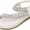 Nuheel® Women Rhinestone Sandals T-Strap Buckle Bohemian Pearl Crystal Flat Sandals