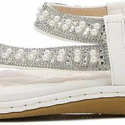 Nuheel® Women Rhinestone Sandals T-Strap Buckle Bohemian Pearl Crystal Flat Sandals