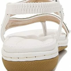 Nuheel® Women Rhinestone Sandals T-Strap Buckle Bohemian Pearl Crystal Flat Sandals