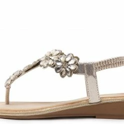 Nuheel® Women Rhinestone Sandals T-Strap Buckle Bohemian Pearl Crystal Flat Sandals