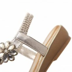 Nuheel® Women Rhinestone Sandals T-Strap Buckle Bohemian Pearl Crystal Flat Sandals