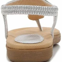 Nuheel® Women Rhinestone Sandals T-Strap Buckle Bohemian Pearl Crystal Flat Sandals