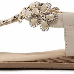 Nuheel® Women Rhinestone Sandals T-Strap Buckle Bohemian Pearl Crystal Flat Sandals