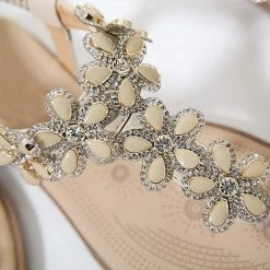 Nuheel® Women Rhinestone Sandals T-Strap Buckle Bohemian Pearl Crystal Flat Sandals