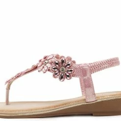 Nuheel® Women Rhinestone Sandals T-Strap Buckle Bohemian Pearl Crystal Flat Sandals