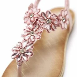 Nuheel® Women Rhinestone Sandals T-Strap Buckle Bohemian Pearl Crystal Flat Sandals
