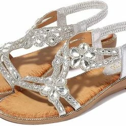 Nuheel® Women's T-Strap Beaded Flower Rhinestone Flat Sandals Dress Beach Shoes 31 Nuheel® Women's T-Strap Beaded Flower Rhinestone Flat Sandals Dress Beach Shoes