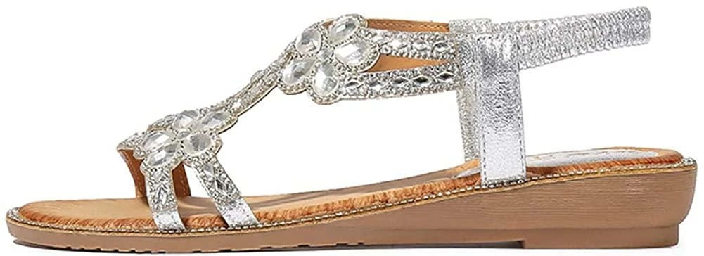 Nuheel® Women's T-Strap Beaded Flower Rhinestone Flat Sandals Dress Beach Shoes 8 Nuheel® Women's T-Strap Beaded Flower Rhinestone Flat Sandals Dress Beach Shoes