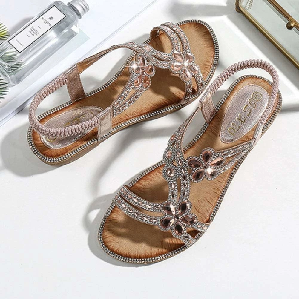 Nuheel® Women's T-Strap Beaded Flower Rhinestone Flat Sandals Dress Beach Shoes 22 Nuheel® Women's T-Strap Beaded Flower Rhinestone Flat Sandals Dress Beach Shoes