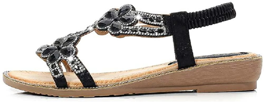 Nuheel® Women's T-Strap Beaded Flower Rhinestone Flat Sandals Dress Beach Shoes 15 Nuheel® Women's T-Strap Beaded Flower Rhinestone Flat Sandals Dress Beach Shoes