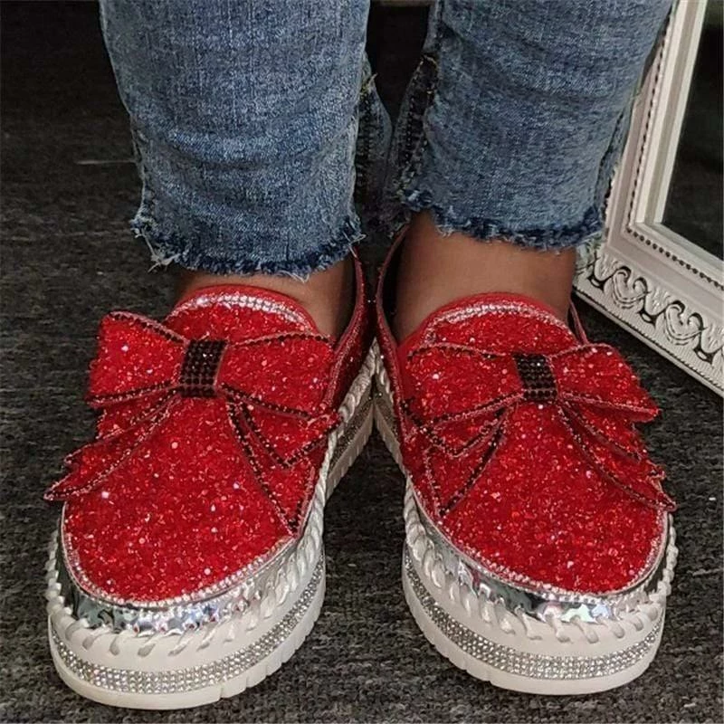 Nuheel® Women Slip-On Loafers Thick-Sole Shining Rhinestone Platform Shoes With Cute Bowknot 6 Nuheel® Women Slip-On Loafers Thick-Sole Shining Rhinestone Platform Shoes With Cute Bowknot