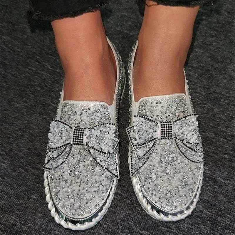 Nuheel® Women Slip-On Loafers Thick-Sole Shining Rhinestone Platform Shoes With Cute Bowknot 5 Nuheel® Women Slip-On Loafers Thick-Sole Shining Rhinestone Platform Shoes With Cute Bowknot