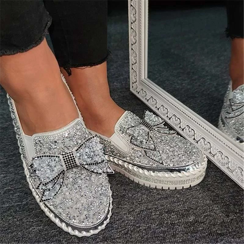 Nuheel® Women Slip-On Loafers Thick-Sole Shining Rhinestone Platform Shoes With Cute Bowknot 4 Nuheel® Women Slip-On Loafers Thick-Sole Shining Rhinestone Platform Shoes With Cute Bowknot