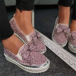 Nuheel® Women Slip-On Loafers Thick-Sole Shining Rhinestone Platform Shoes With Cute Bowknot 17 Nuheel® Women Slip-On Loafers Thick-Sole Shining Rhinestone Platform Shoes With Cute Bowknot