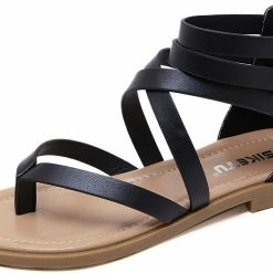 Nuheel® Woman Women Summer Gladiator Sandals Rhinestone Slingback Flat Sandals