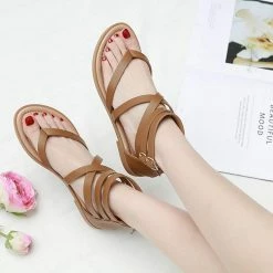 Nuheel® Woman Women Summer Gladiator Sandals Rhinestone Slingback Flat Sandals